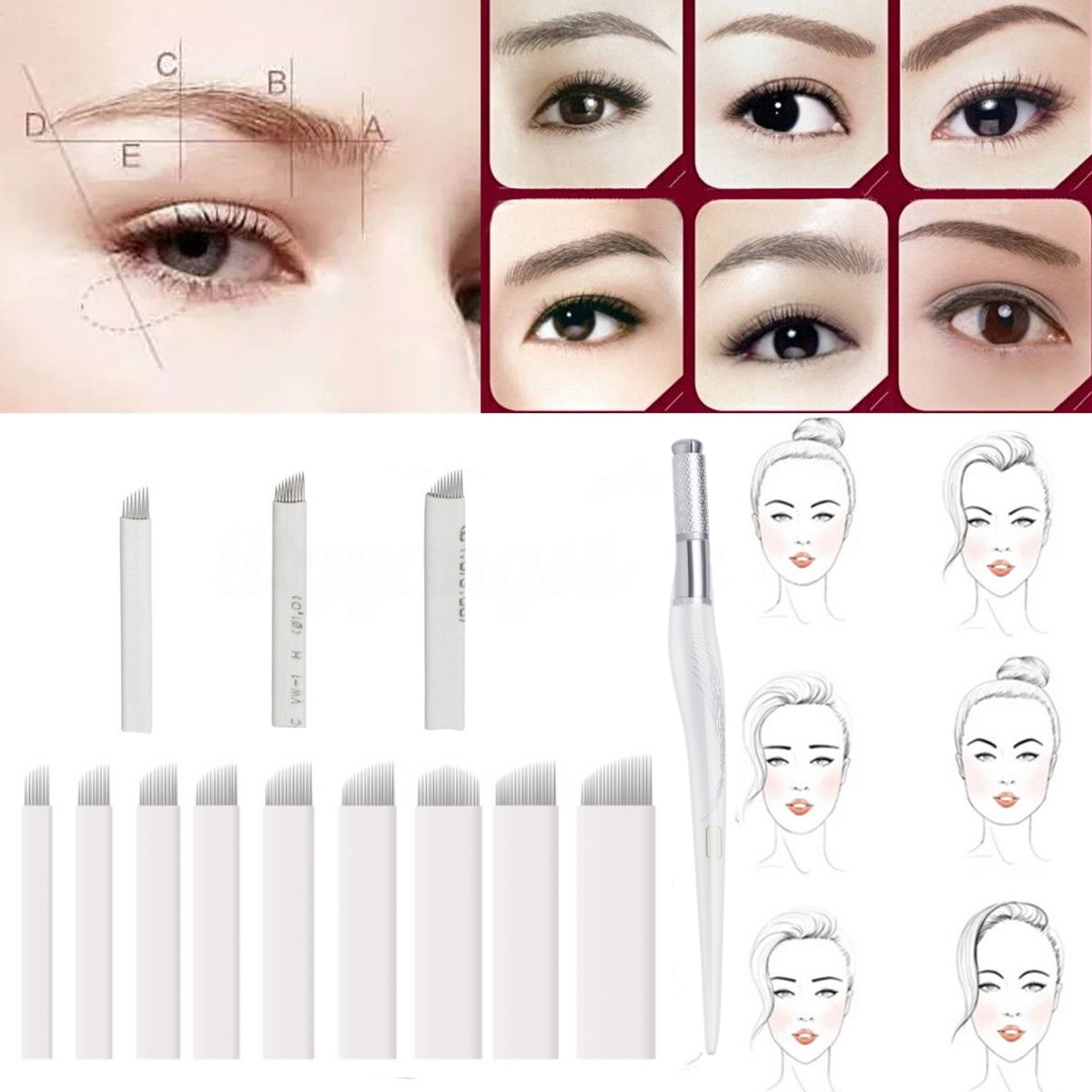 50pcs/box Curved Shape Semi Permanent Makeup Microblading Needle with Hand Tool