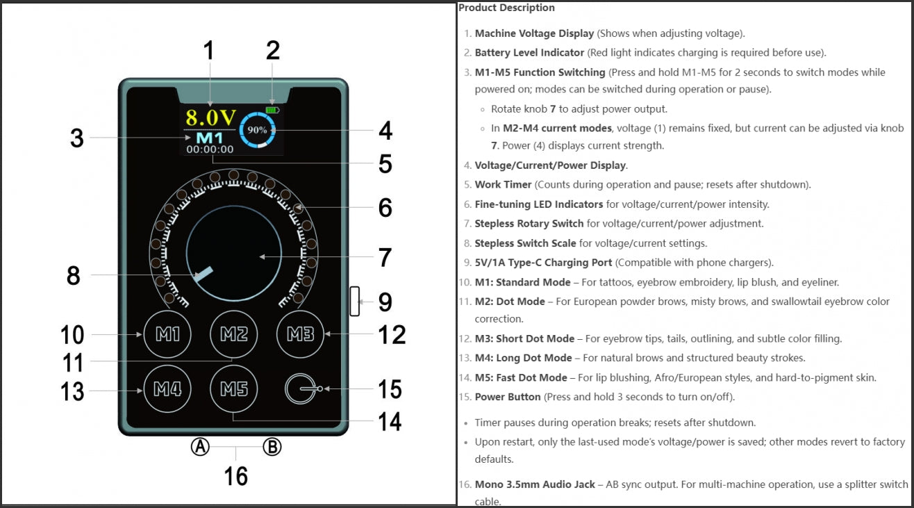 RY-KPZFW001 0.1V Fine-Adjustment Wireless Power Supply for Tattoo & Permanent Makeup Machine