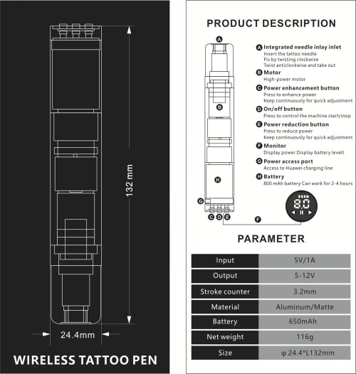 RY-KPZFW05 650Mah Wireless Tattoo & PMU Machine