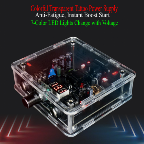 Colorful Transparent Tattoo Power Supply, Anti-Fatigue