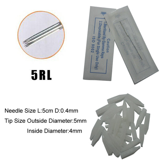 0.4mm 50 pcs 5R Permanent Makeup Eyebrow Machine Needle with 50 pcs 5R disposable tip