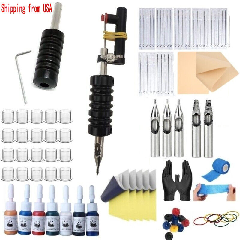 Royun Metal Black Hand Poke Tool Tattoo Machine Grip Needle Kit Tattoo Ink Set