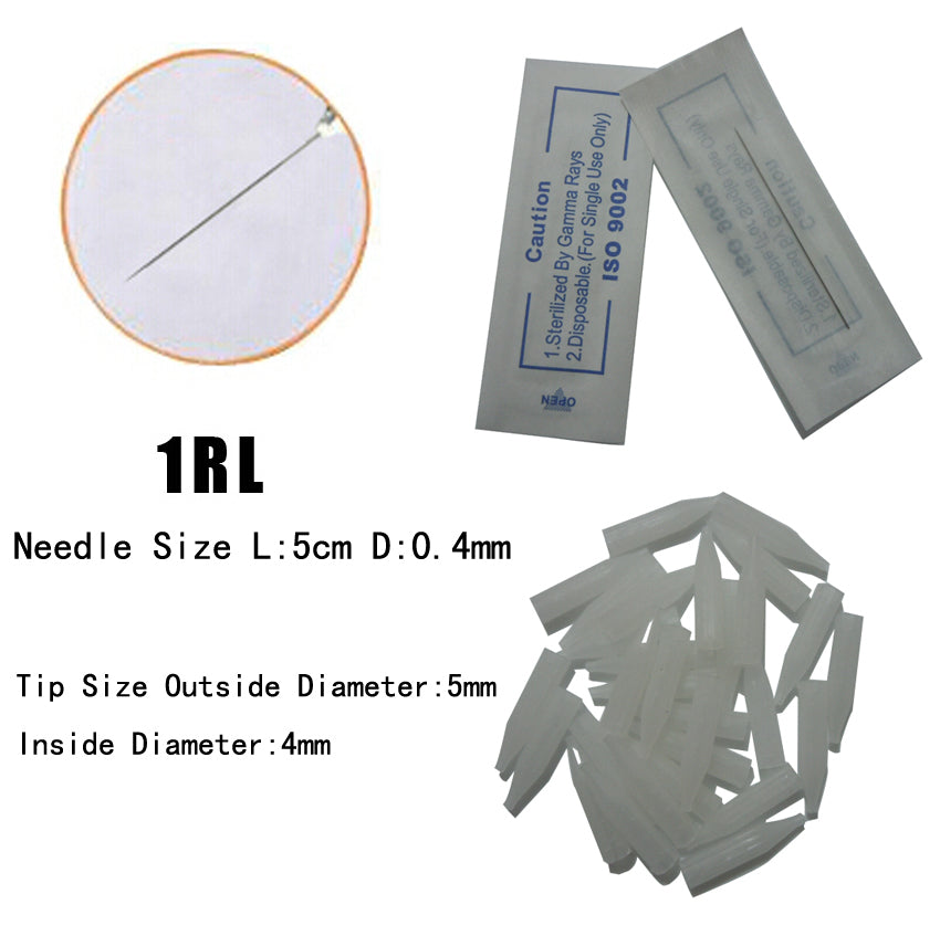 0.4mm 50 pcs 1RL Tattoo Permanent Makeup Needle with fit 50 pcs 1RL disposable tip