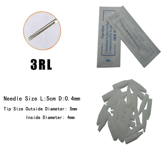 0.4mm 50 pcs 3RL Tattoo Permanent Makeup Needle with 50 pcs disposable tip for eyebrow